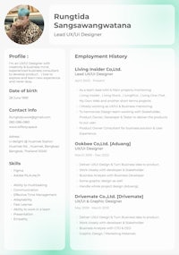 a resume with a green background and a green background